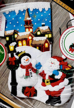 Load image into Gallery viewer, DIY Bucilla Christmas Village Santa Snowman Lighted Felt Stocking Kit 86818