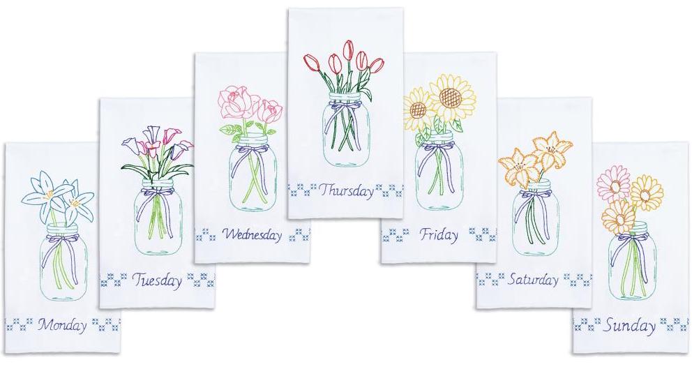 DIY Dempsey Mason Jar Bouquets Flower Stamped Cross Stitch Guest Hand Towel Kit