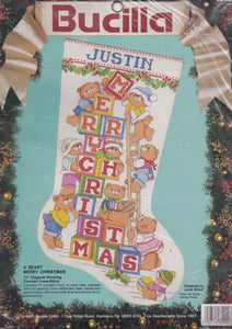 DIY Bucilla Beary Merry Christmas Baby Counted Cross Stitch Stocking Kit 82920