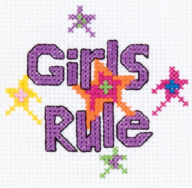 DIY Bucilla Girls Rule Stars Kids Beginner Counted Cross Stitch Kit w/ Frame