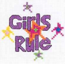 Load image into Gallery viewer, DIY Bucilla Girls Rule Stars Kids Beginner Counted Cross Stitch Kit w/ Frame