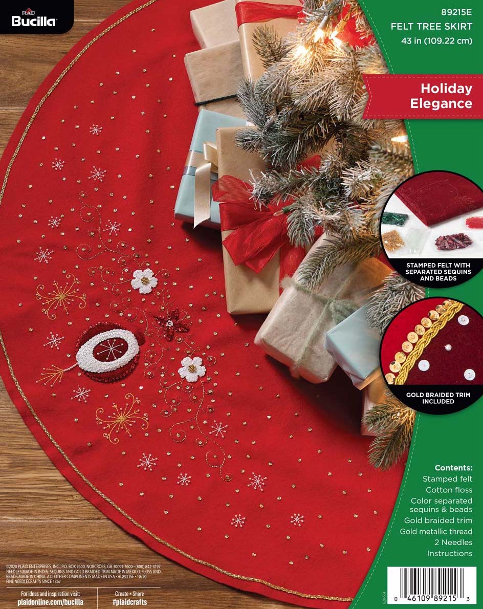DIY Bucilla Holiday Elegance Christmas Ornament Red Felt Tree Skirt Kit 89215E