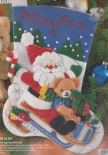 Load image into Gallery viewer, DIY Bucilla Santa on Sled Bear Sledding Snow Christmas Felt Stocking Kit 33509