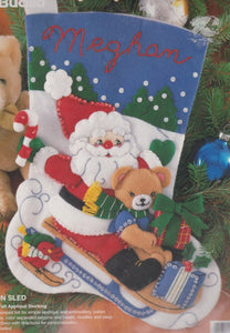 DIY Bucilla Santa on Sled Bear Sledding Snow Christmas Felt Stocking Kit 33509