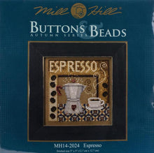 Load image into Gallery viewer, DIY Mill Hill Espresso Coffee Maker Cafe Button Bead Cross Stitch Picture Kit