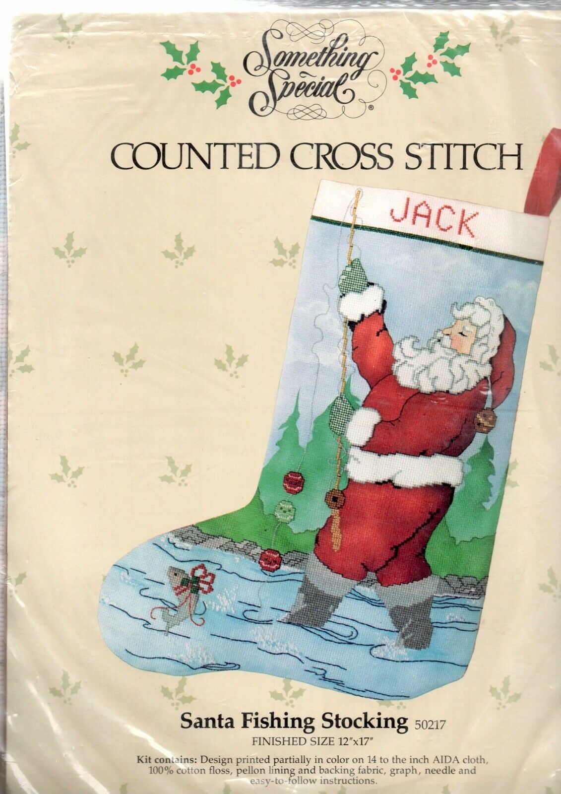 DIY Candamar Santa Fishing Christmas Counted Cross Stitch Stocking Kit 50217