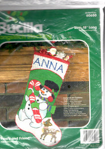 DIY Bucilla Frosty Friend Snowman Christmas Long Needlepoint Stocking Kit 60650