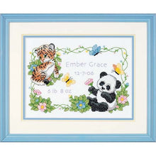 Load image into Gallery viewer, DIY Dimensions Baby Animals Birth Record Tiger Stamped Cross Stitch Kit 73065