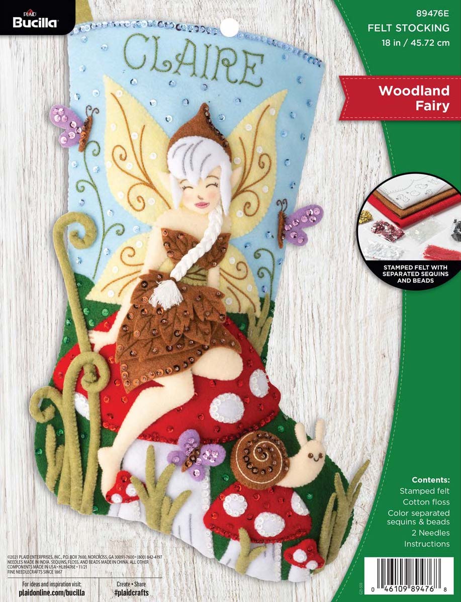DIY Bucilla Woodland Fairy Mushroom Snail Christmas Felt Stocking Kit 89476E