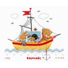Load image into Gallery viewer, DIY Vervaco Boat Sailing Bear Dog Birth Baby Gift Counted Cross Stitch Kit