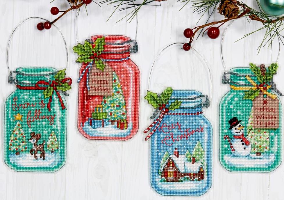 DIY Dimensions Christmas Jar Snowman Canvas Cross Stitch Ornament Kit 08964