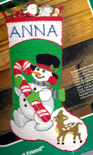 DIY Bucilla Frosty Friend Snowman Christmas Long Needlepoint Stocking Kit 60650