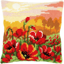 Load image into Gallery viewer, DIY Vervaco Poppy Meadow Yarn Cross Stitch Needlepoint 16&quot; Pillow Top Kit