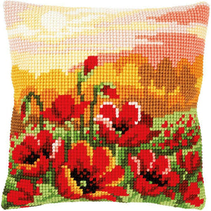 DIY Vervaco Poppy Meadow Yarn Cross Stitch Needlepoint 16" Pillow Top Kit