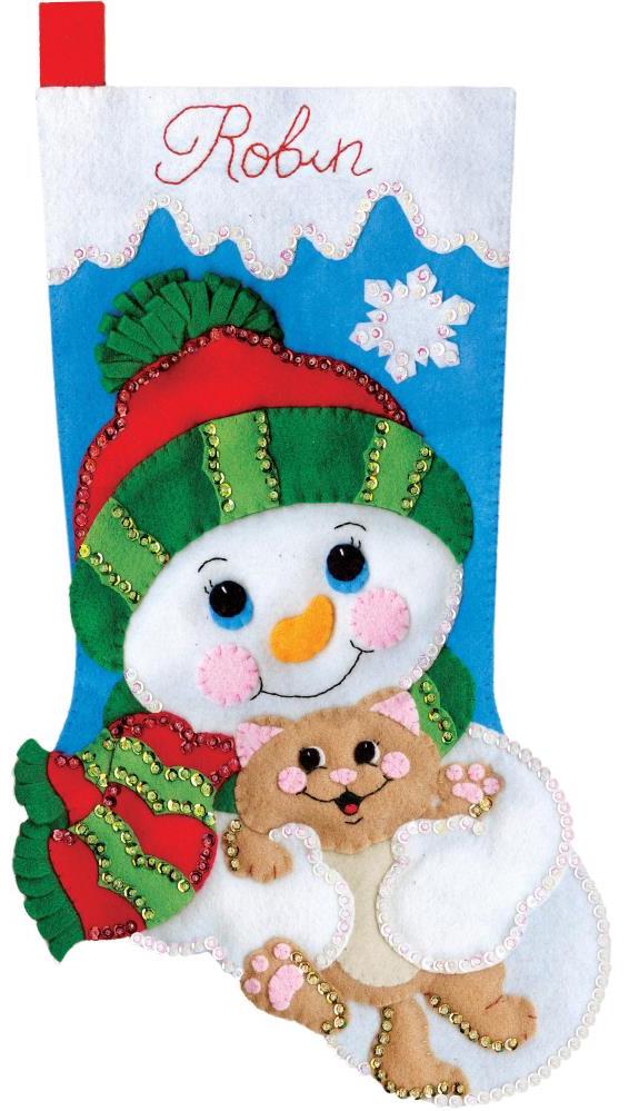DIY Design Works Hugs For Kitty Snowman Kitten Christmas Felt Stocking Kit 5263