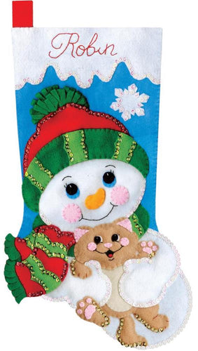 DIY Design Works Hugs For Kitty Snowman Kitten Christmas Felt Stocking Kit 5263