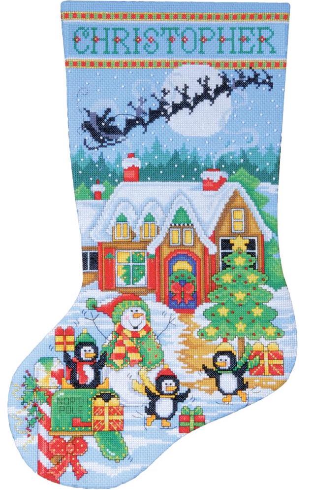 DIY Design Works Penguin Party Christmas Counted Cross Stitch Stocking Kit 5972