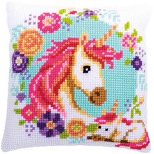 Load image into Gallery viewer, DIY Vervaco Mother &amp; Baby Unicorn Chunky Needlepoint Cushion Pillow Top Kit 16&quot;