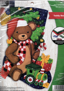 DIY Bucilla Teddy Bear Train Gifts Christmas Holiday Felt Stocking Kit 89231E