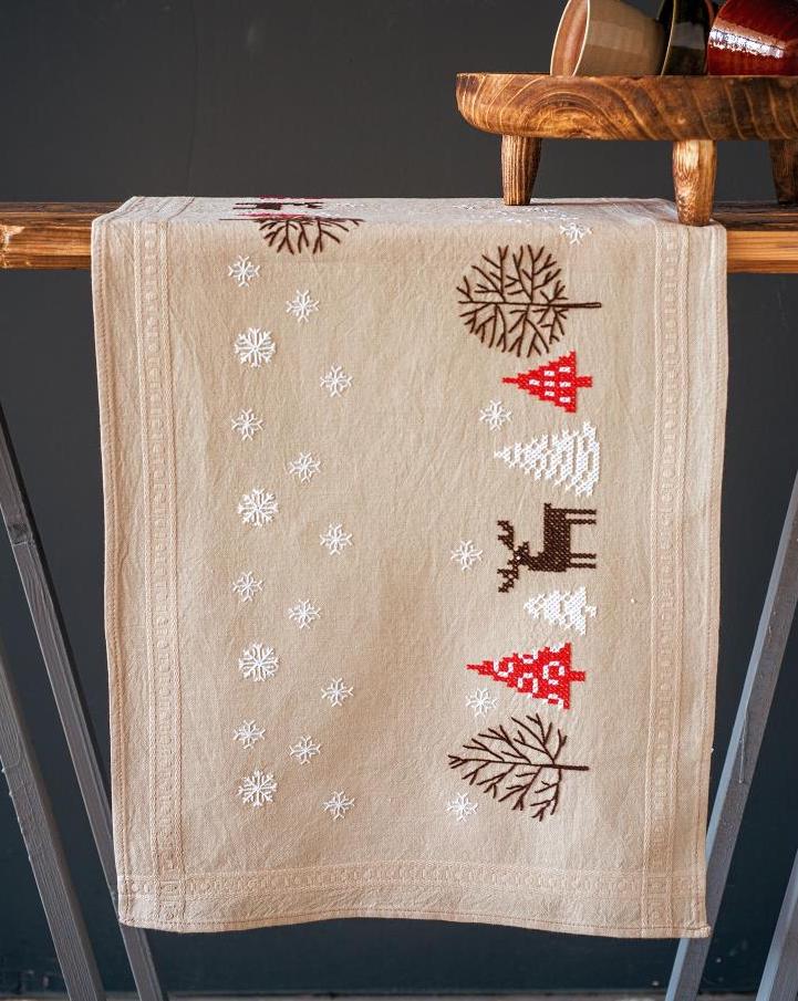 DIY Vervaco Modern Christmas Designs Trees Stamped Embroidery Table Runner Kit