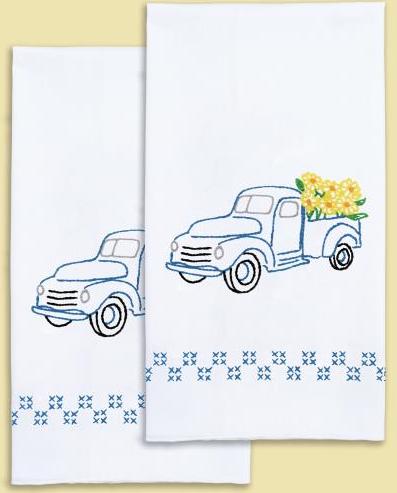 DIY Jack Dempsey Flower Delivery Truck Stamped Cross Stitch Hand Towel Kit