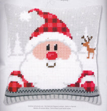 Load image into Gallery viewer, DIY Vervaco Holiday Santa Plaid Hat Cross Stitch Needlepoint 16&quot; Pillow Top Kit