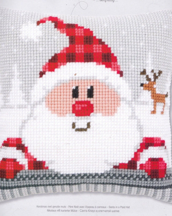 DIY Vervaco Holiday Santa Plaid Hat Cross Stitch Needlepoint 16