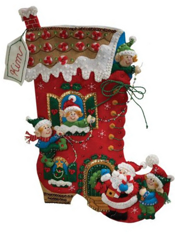 DIY Bucilla Holiday Decorating Boot Elf Santa Christmas Felt Stocking Kit 86146