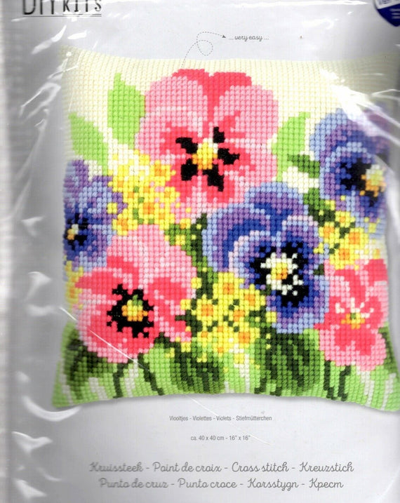 DIY Vervaco Violets Flowers Pink Cross Stitch Needlepoint 16