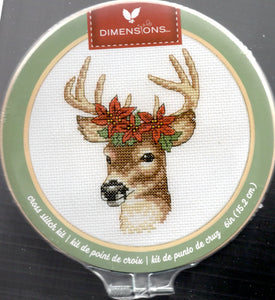 DIY Dimensions Christmas Deer Poinsettia Counted Cross Stitch Kit 76040