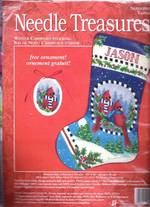 DIY Needle Treasures Winter Cardinals Birds Snow Needlepoint Stocking Kit 06921