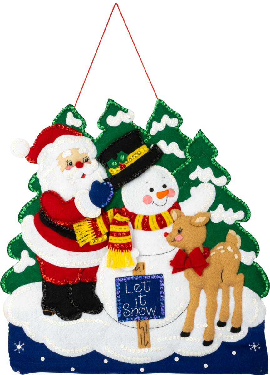 DIY Bucilla The Christmas Squad Santa Snowman Wall Hanging Felt Craft Kit 89452E