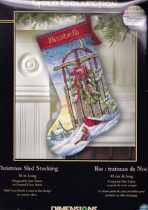 DIY Dimensions Christmas Sled Snow  Counted Cross Stitch Stocking Kit 8819