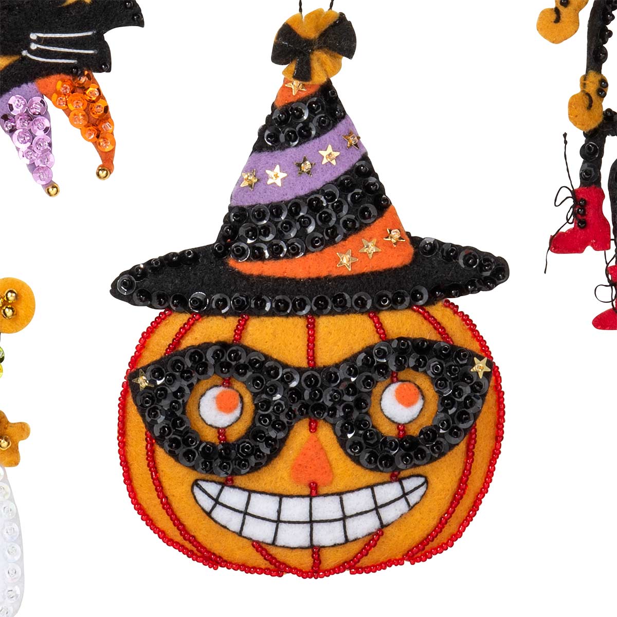 DIY Bucilla Vintage Halloween Pumpkin Ghost Cat Spider Felt Ornament Kit 89276E