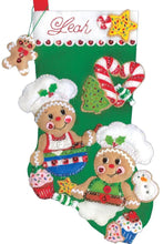 Load image into Gallery viewer, DIY Design Works Gingerbread Bakers Christmas Cookies Felt Stocking Kit 5249