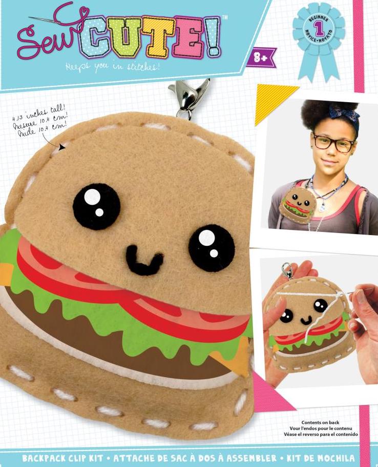 DIY Sew Cute Burger Fast Food Kids Beginner Starter Felt Backpack Clip Kit Craft