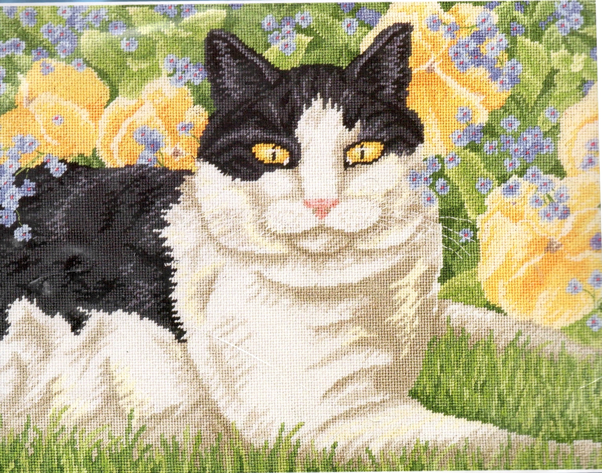 DIY Janlynn Purring In Pansies Cat Kitten Spring Flower Needlepoint Kit 053 0315