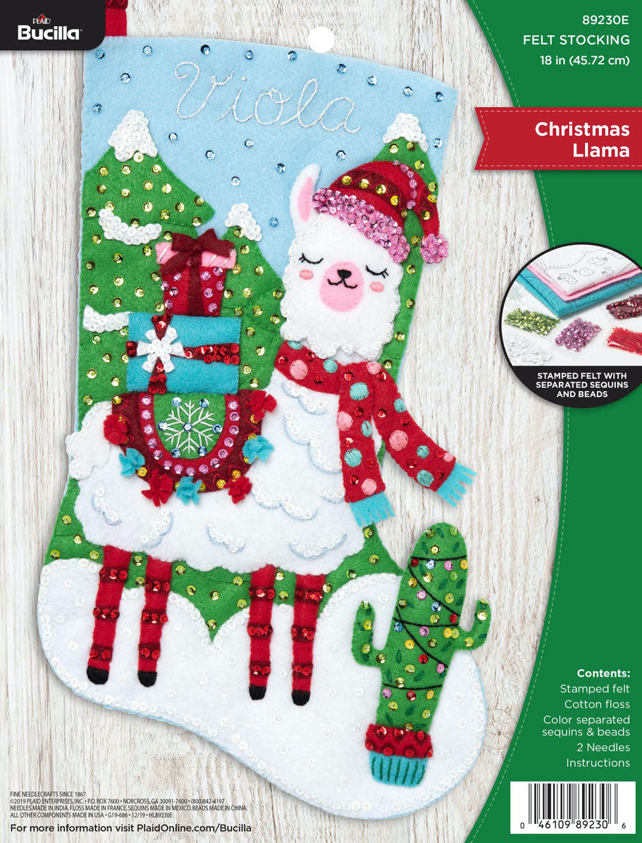 DIY Bucilla Christmas Llama Cactus Christmas Holiday Felt Stocking Kit 89230E