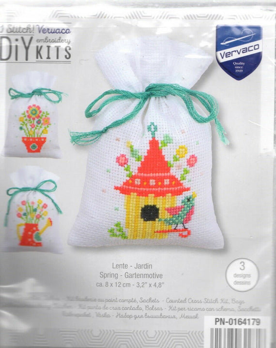 DIY Vervaco Spring Potpourri Gift Bag Counted Cross Stitch Kit set/3