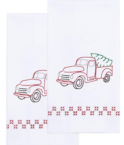 DIY Dempsey Old Truck Christmas Tree Stamped Cross Stitch Guest Hand Towel Kit