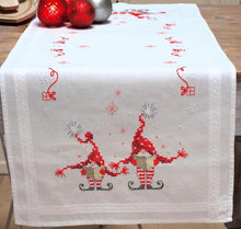 Load image into Gallery viewer, DIY Vervaco Christmas Gnomes Elves Song Stamped Cross Stitch Table Runner Kit