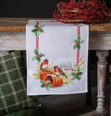 DIY Vervaco Robins in Winter Birds Holiday Counted Cross Stitch Table Runner Kit