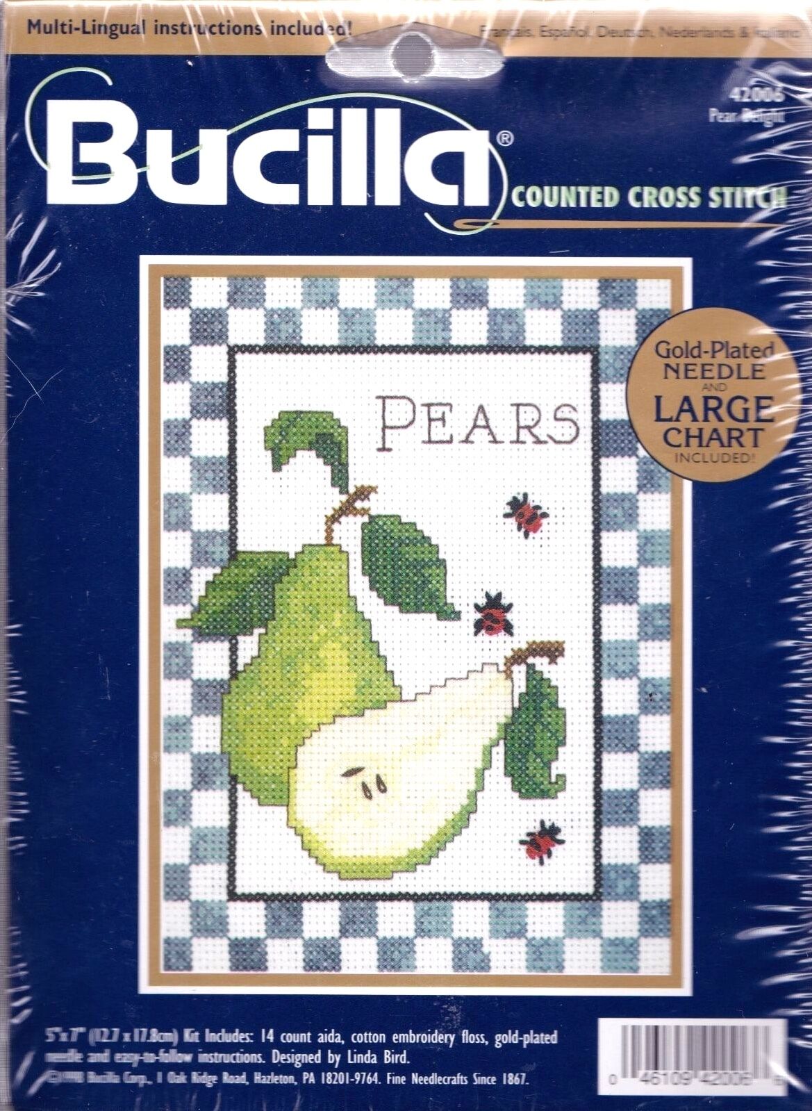 DIY Bucilla Pear Delight Lady Bugs Fruit Counted Cross Stitch Kit 42006