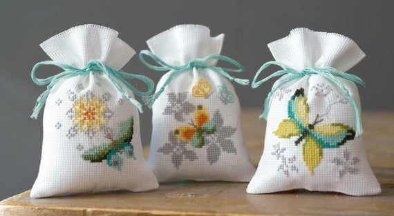 DIY Vervaco Butterflies and Flowers Potpourri Gift Bag Counted Cross Stitch Kit