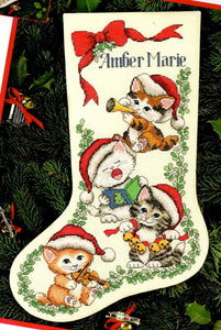 DIY Dimensions Merry Kittens Cats Music Christmas Cross Stitch Stocking Kit 8621