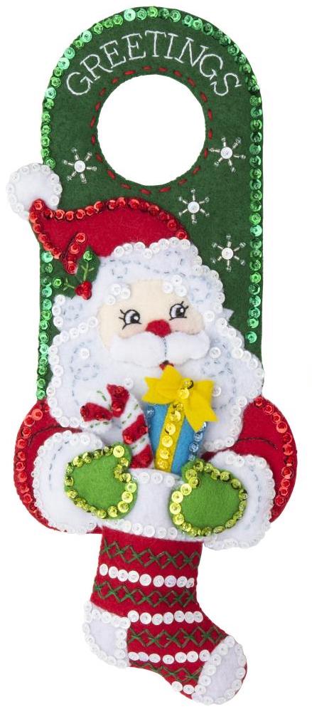 DIY Bucilla Christmas Greetings Santa Snowman Hanger Felt Wall Craft Kit 89286E