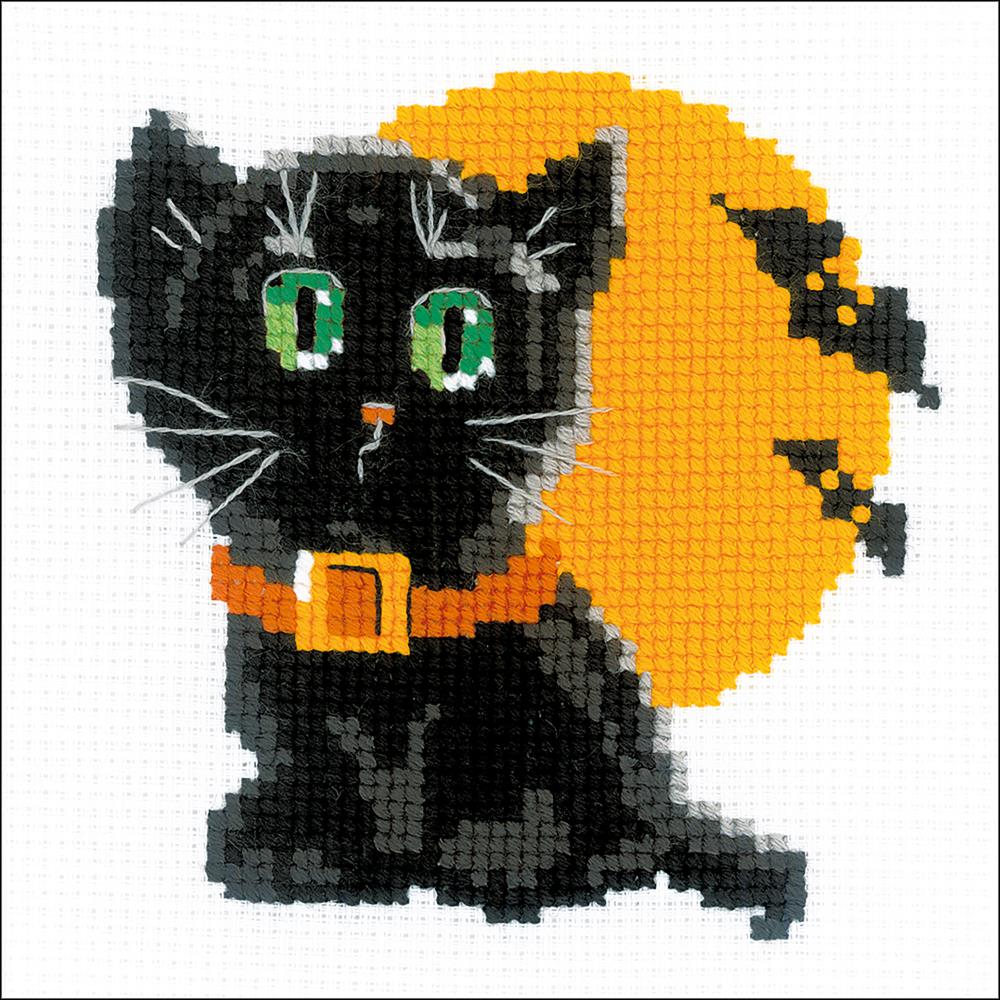 DIY Riolis Black Cat Full Moon Halloween Beginner Counted Cross Stitch Kit 6