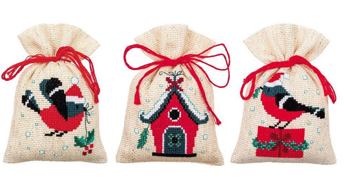 DIY Vervaco Christmas Bird and House Potpourri Gift Bag Counted Cross Stitch Kit