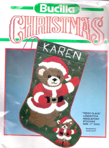 DIY Bucilla Teddy Claus Santa Bear Baby Christmas Needlepoint Stocking Kit 60677