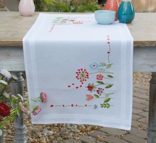 DIY Vervaco Spring Wild Flowers Hearts Stamped Embroidery Table Runner Kit